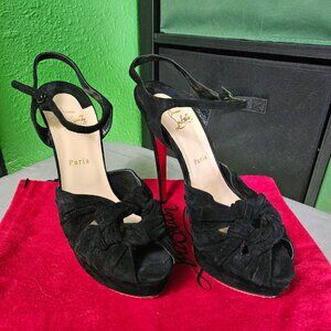 NEW Christian Louboutin Black Lonescadiva Strappy Suede Platform Heels sz 41.5